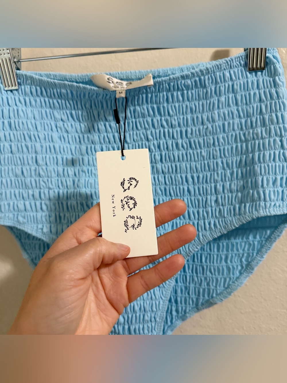 SEA New York Amabel Smocked Bikini Set NWT M Ice Blue Ruffle High Waist Luxury - Picture 6 of 14